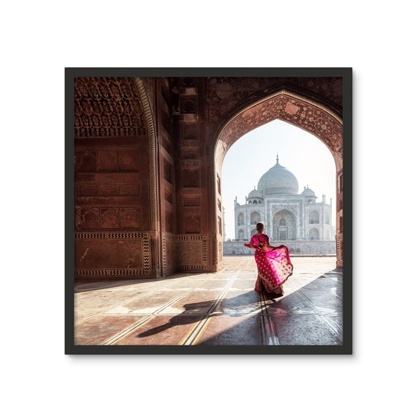 India Taj Mahal Lady Framed Photo Tile