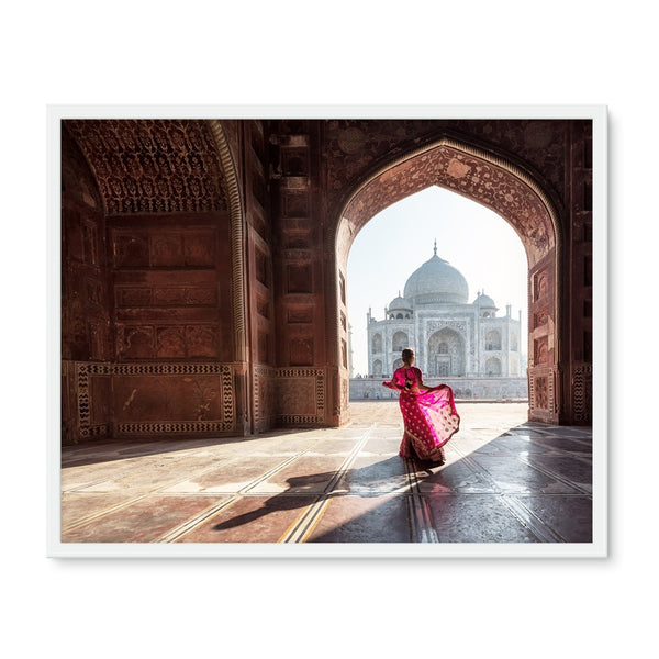 India Taj Mahal Lady Framed Photo Tile