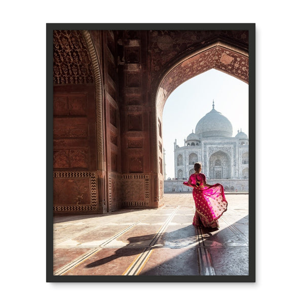 India Taj Mahal Lady Framed Photo Tile