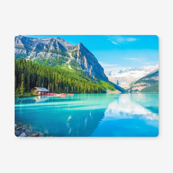 Wooden Cork Placemats featuring Lake Louise in Canada.  Dinner Placemats in sets of 2, 4 or 6.