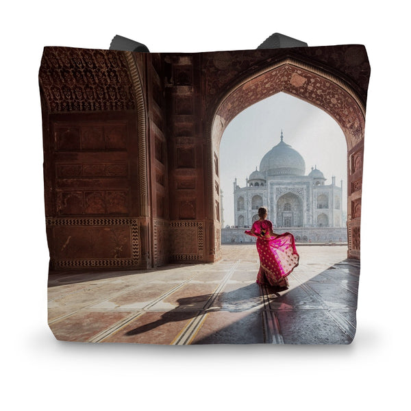 India Taj Mahal Lady Canvas Tote Bag